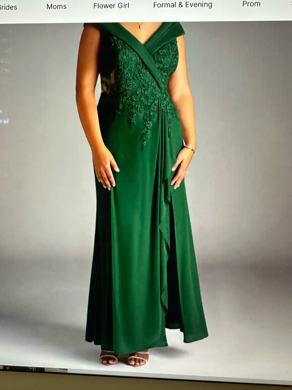 Azazie Emerald Green V-Neck Lace Bodice Maxi Dress